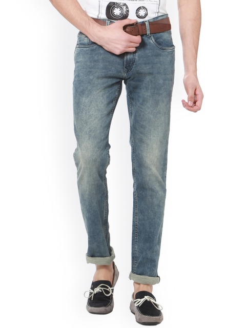

People Men Blue Slim Fit Mid-Rise Mildly Distressed Jeans