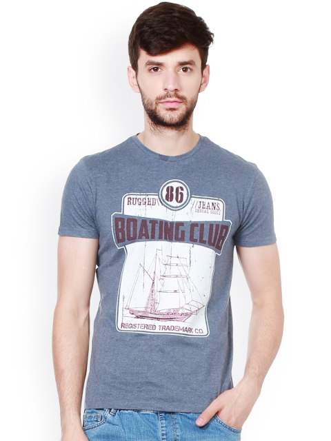 

People Men Blue Printed Round Neck Regular Fit T-shirt