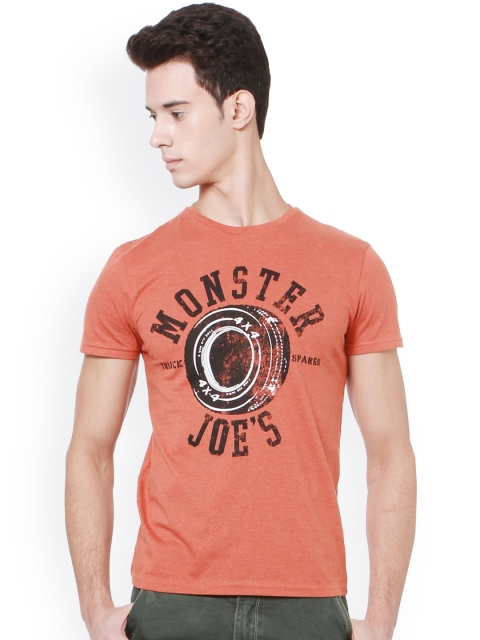 

People Men Orange Printed Round Neck T-shirt