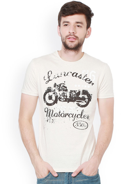 

People Men Beige Printed Round Neck T-shirt