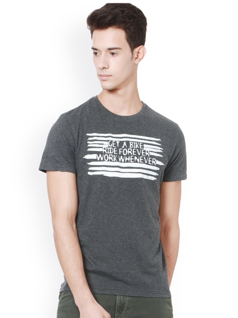 

People Men Grey Printed Round Neck T-shirt