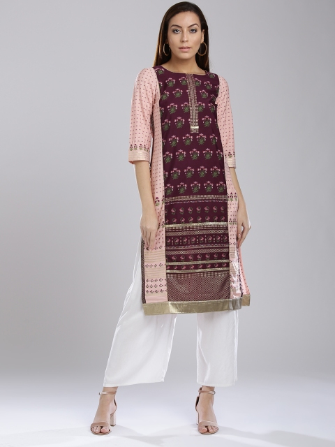 

W Women Purple & Peach-Coloured Printed Straight Kurta
