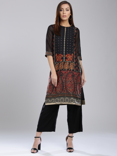 

W Women Black Printed Straight Kurta