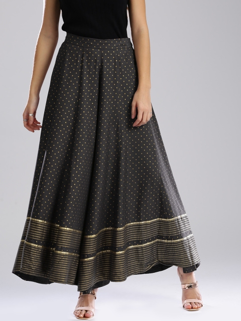 

W Women Black Flared Printed Palazzos