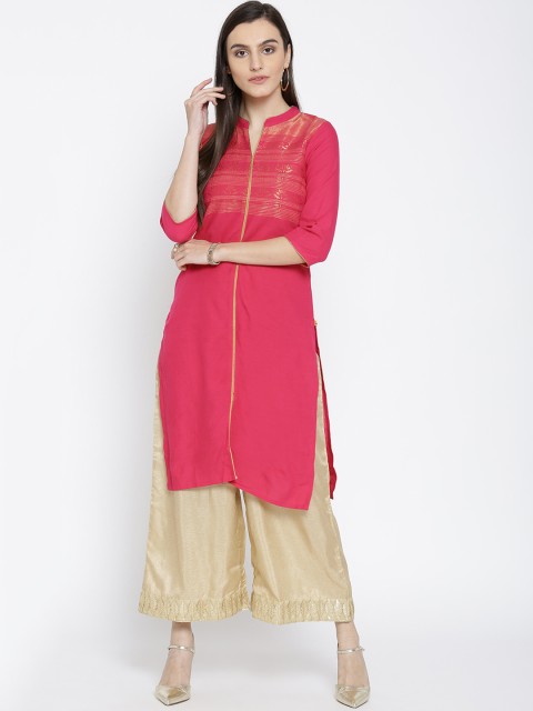 

AURELIA Women Pink Woven Design A-Line Kurta