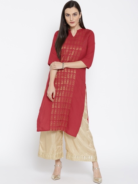 

AURELIA Women Red Woven Design Straight Kurta
