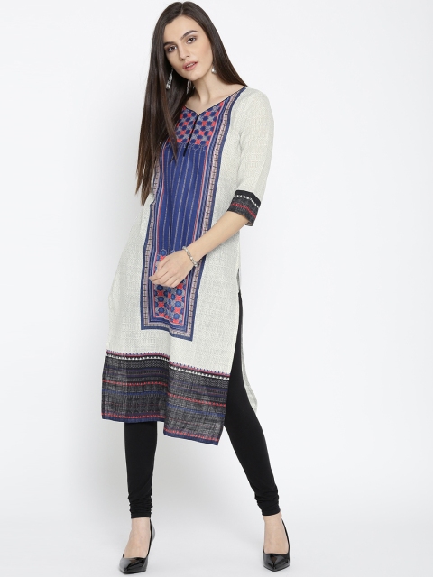 

AURELIA Women Off-White & Blue Printed Straight Kurta