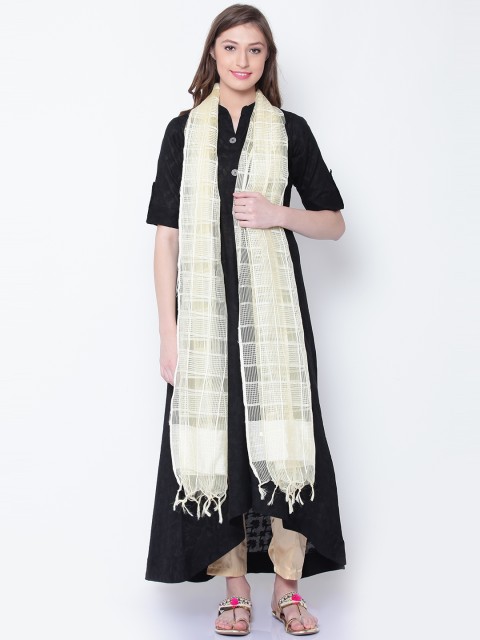 

AURELIA Cream-Coloured Self-Checked Dupatta