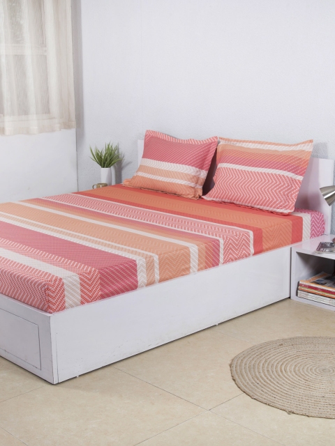 

House This Coral Red 210 TC Fine Cotton Double Bedsheet with 2 Pillow Covers