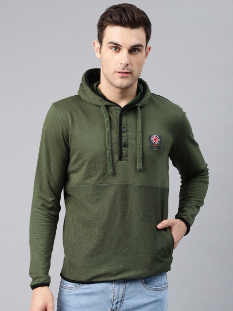 

Peter England Men Olive Green Solid Sweatshirt