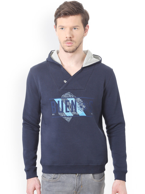

Peter England Men Navy Blue Printed Hooded Sweatshirt