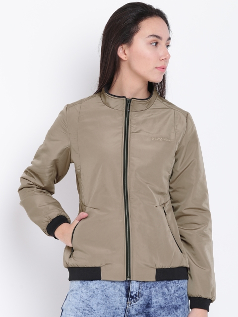 

Fort Collins Women Khaki Solid Bomber Jacket