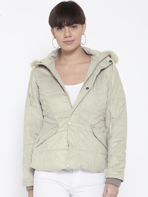 

Fort Collins Women Beige Solid Parka Jacket with Detachable Hood