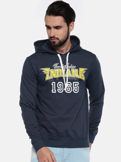 

People Men Navy Solid Hooded Sweatshirt, Navy blue