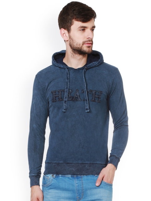 

People Men Blue Solid Hooded Sweatshirt