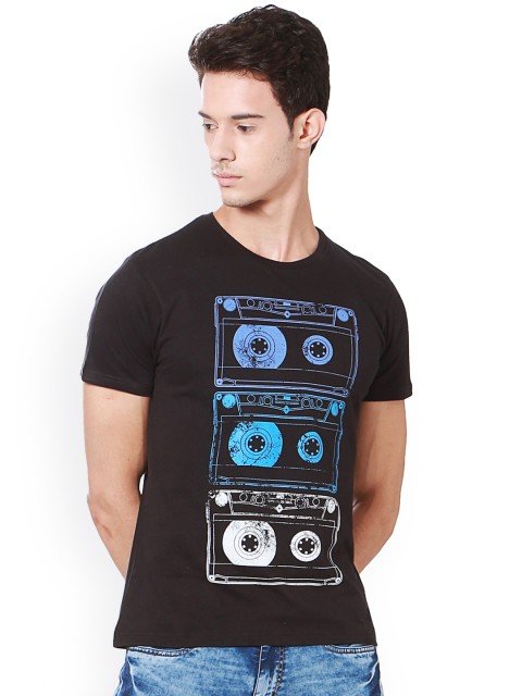 

People Men Black Printed Round Neck T-shirt