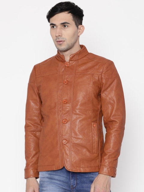 

Fort Collins Men Tan Brown Solid Biker Jacket