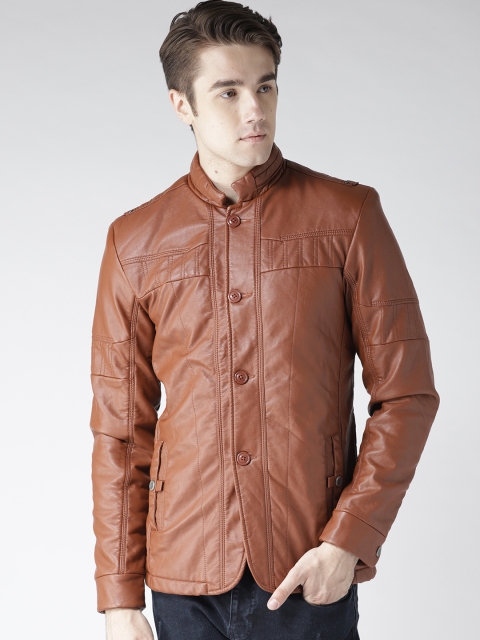 

Fort Collins Men Rust Brown Solid Biker Jacket