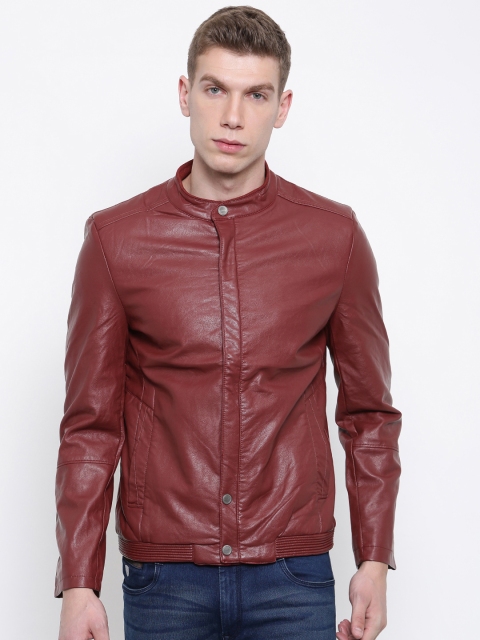

Fort Collins Men Red Solid Biker Jacket