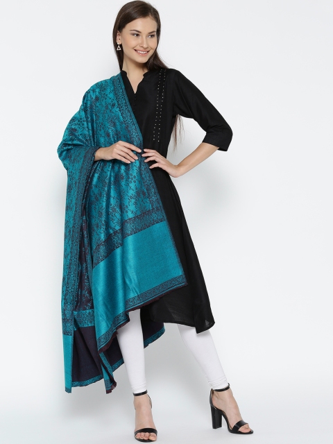 

WEAVERS VILLA Blue & Brown Woven Design Shawl