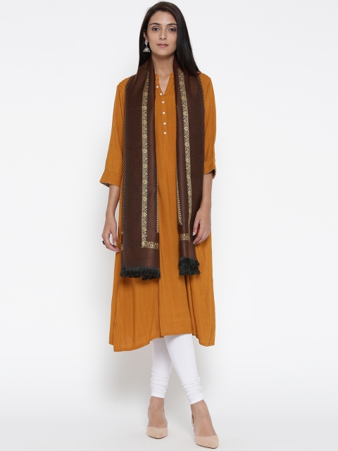 

WEAVERS VILLA Brown & Yellow Embroidered Shawl