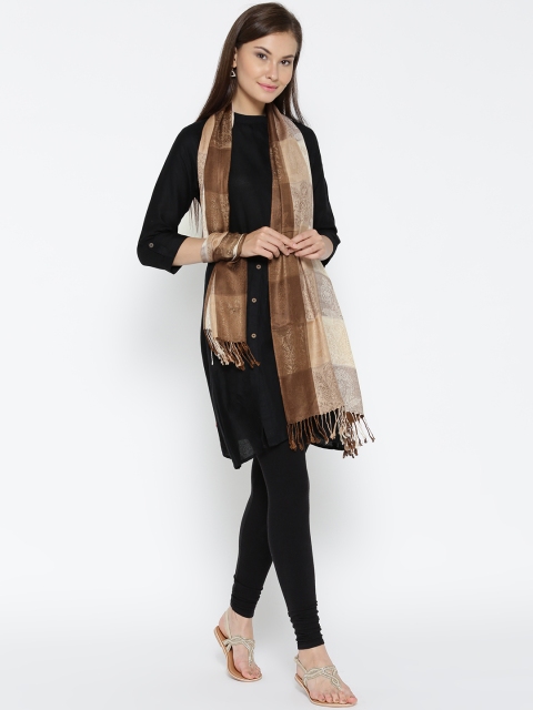 

WEAVERS VILLA Brown & Beige Patterned Stole