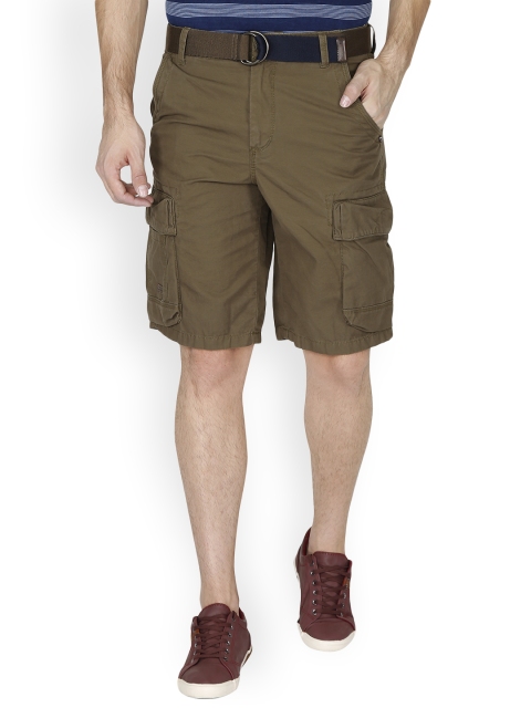 

t-base Men Olive Green Solid Regular Fit Cargo Shorts
