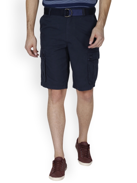

t-base Men Navy Blue Solid Regular Fit Cargo Shorts