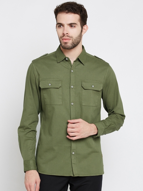 

United Colors of Benetton Men Olive Green Solid Casual Shirt