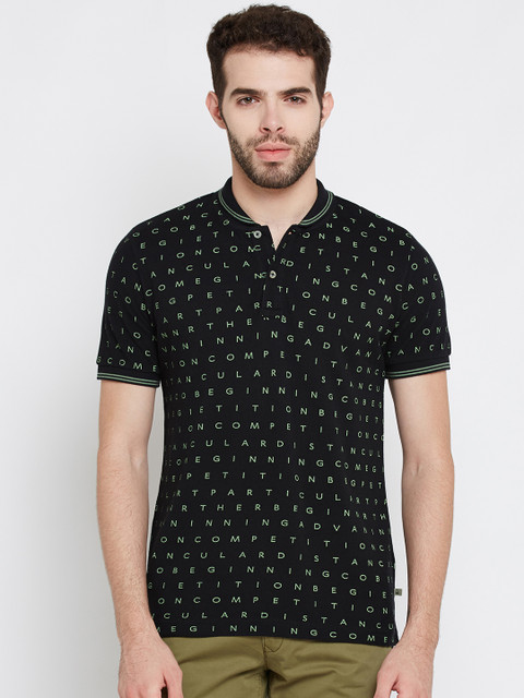

United Colors of Benetton Men Black Printed Polo Collar T-shirt