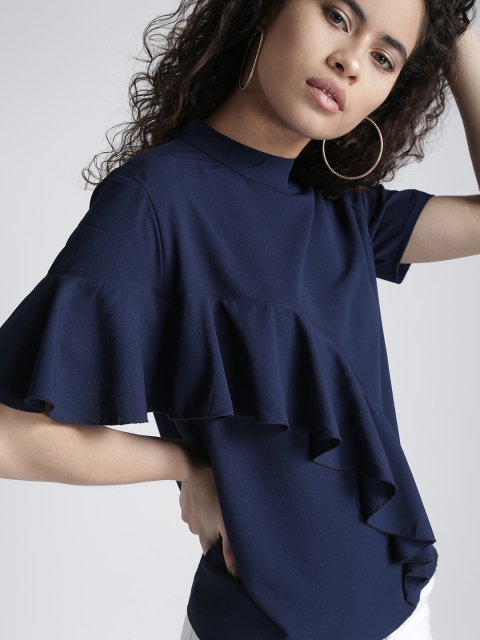 

Chemistry Women Navy Blue Solid Top with Ruffle Detail