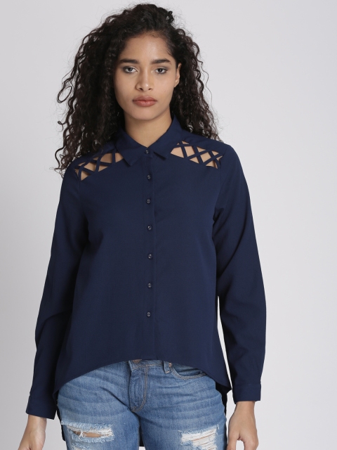 

Chemistry Women Navy Blue Regular Fit Solid Casual Shirt