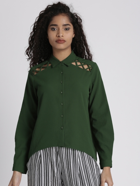

Chemistry Women Olive Green Solid Shirt Style Top