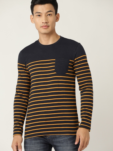 

United Colors of Benetton Men Navy Blue Striped Round Neck T-shirt