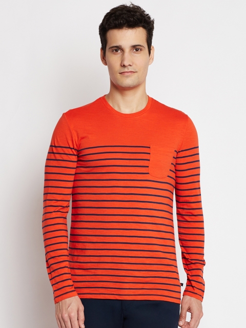 

United Colors of Benetton Men Red & Navy Striped Round Neck T-shirt
