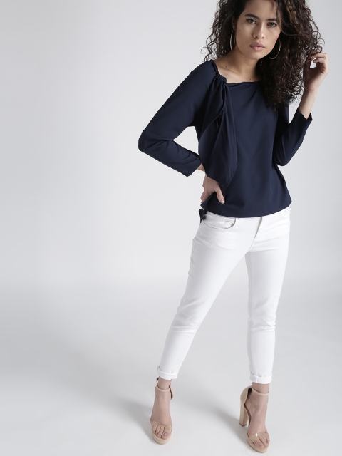 

Chemistry Women Navy Blue Solid Top with Tie-Up Detail