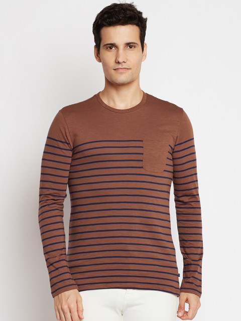 

United Colors of Benetton Men Brown Striped Round Neck T-shirt