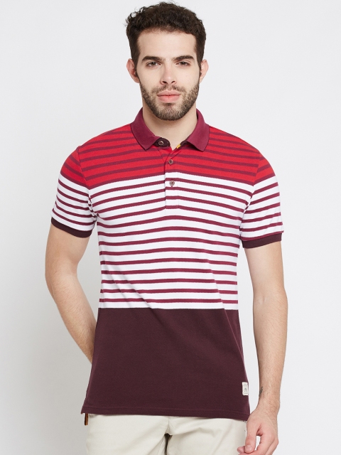 

United Colors of Benetton Men Burgundy Striped Polo Collar T-shirt