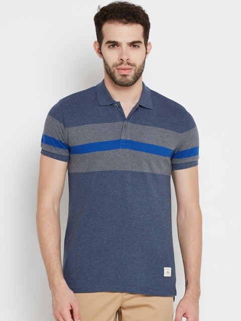 

United Colors of Benetton Men Navy Blue Striped Polo Collar T-shirt