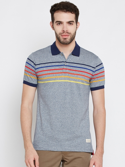 

United Colors of Benetton Men Blue Striped Polo Collar T-shirt