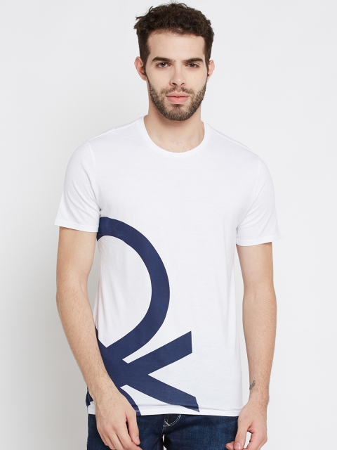 

United Colors of Benetton Men White Printed Round Neck T-shirt
