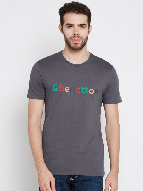 

United Colors of Benetton Men Grey Printed Round Neck T-shirt