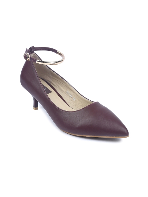 

VALIOSAA Women Maroon Solid Kitten Heel Pumps