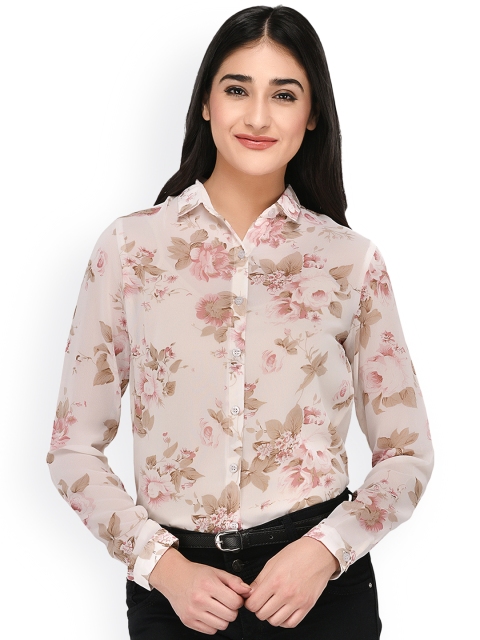 

PURYS Women Off-White Smart Regular Fit Printed Casual Shirt