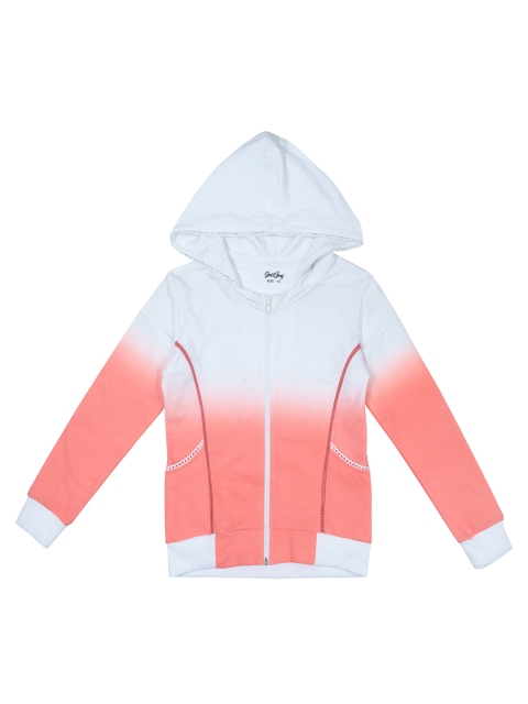 

Gini and Jony Girls White & Peach-Coloured Ombre Hooded Sweatshirt