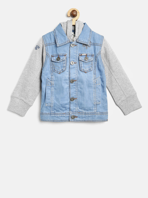 

Palm Tree Boys Blue Solid Hooded Layered Denim Jacket