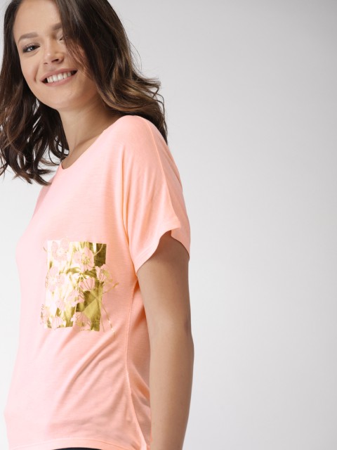 

Mast & Harbour Women Peach-Coloured Printed Round Neck T-shirt