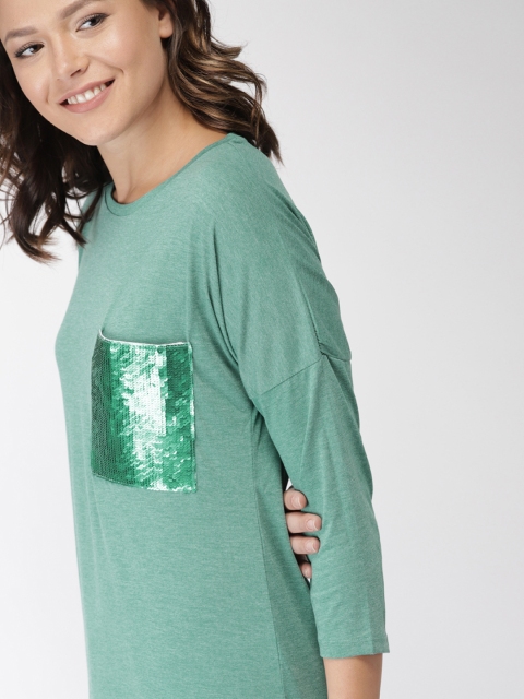 

Mast & Harbour Women Green Embellished Round Neck T-shirt