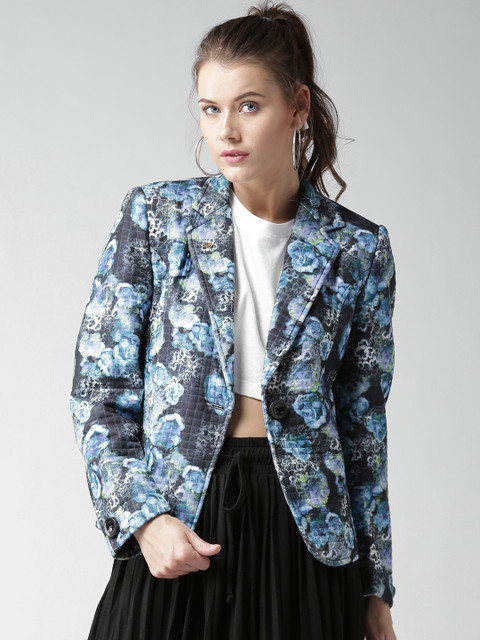

Okane Blue & Black Printed Casual Blazer