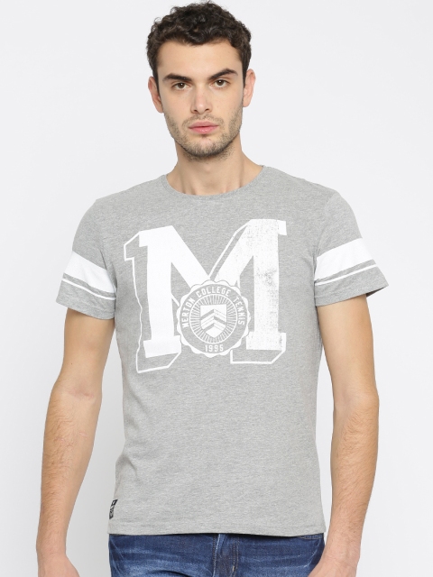 

University of Oxford by People Men Grey Melange Printed T-shirt